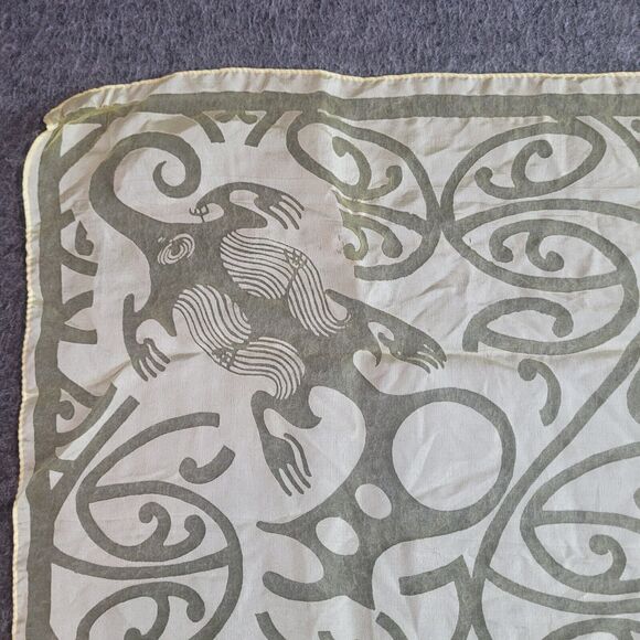 Vintage New Zealand Aotearoa Maori Art Yellow Sheer Chiffon Square Scarf 26x26 - Picture 5 of 7